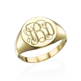 Signet Ring in Gold Plating with Engraved Monogram